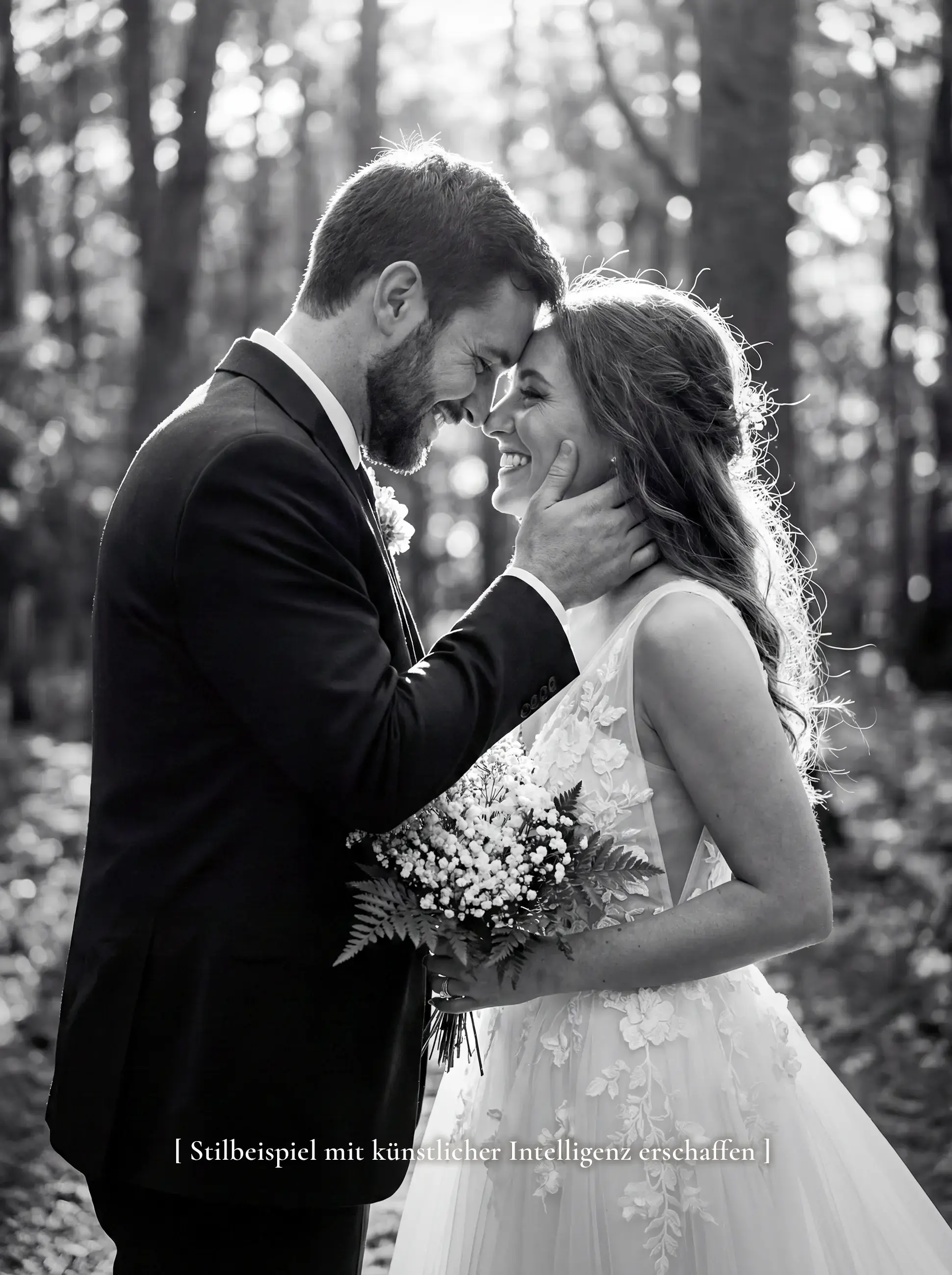 Stilbeispiel Hochzeitsfotografie, KI-generiert — emotionale Bildsprache von Lichtgefühl, Südbaden