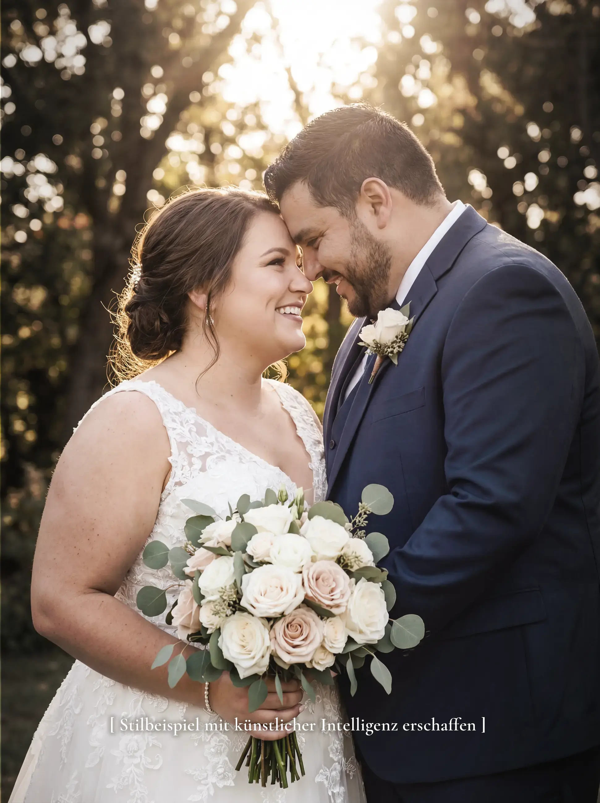 Stilbeispiel Hochzeitsfotografie, KI-generiert — emotionale Bildsprache von Lichtgefühl, Südbaden